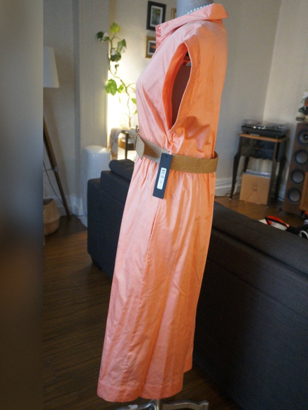 ๐ NWT Donna Karan Peach / Coral Belted Shirt Dress Size 12 ๐ - Picture 3 of 8